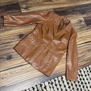Classiques Entier Cognac Brown Leather Blazer